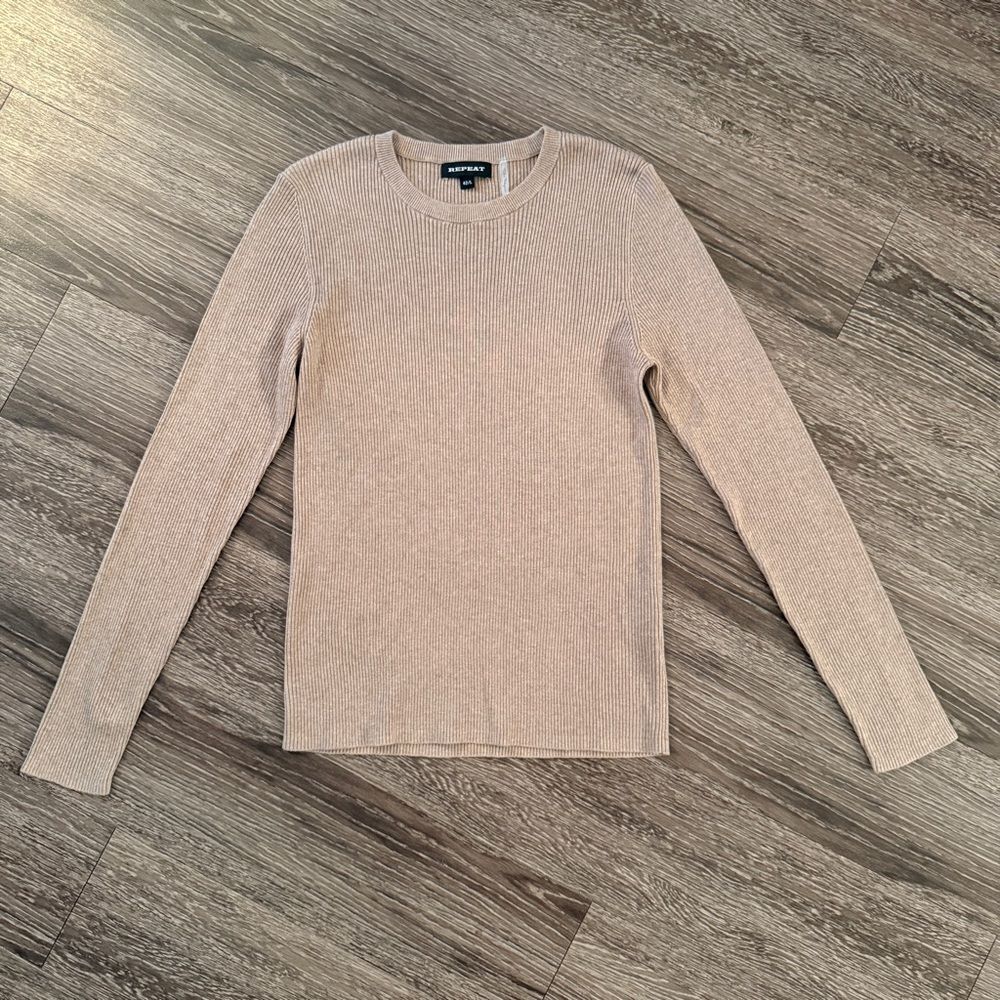 Repeat Cotton Blend Fine Rib Knit Round Necksweater